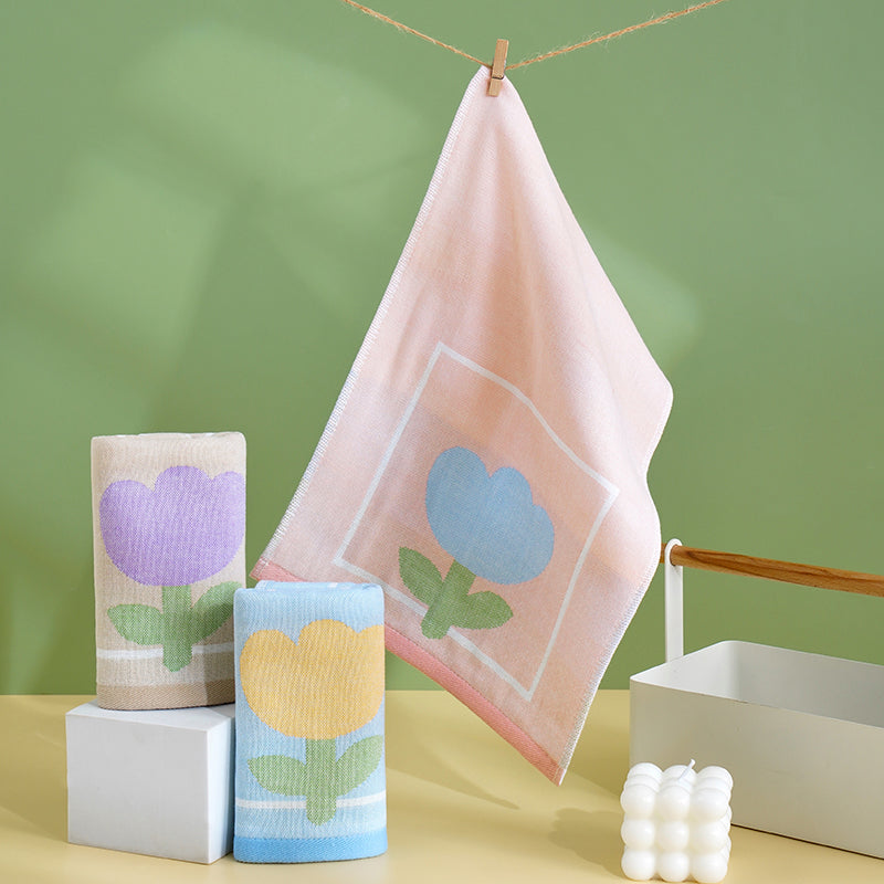 Double layer gauze+looped cotton absorbent tulip series