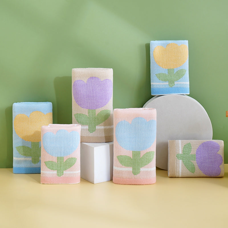 Double layer gauze+looped cotton absorbent tulip series