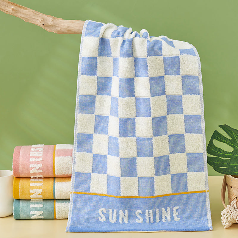 Double layer gauze+looped cotton absorbent checkerboard series