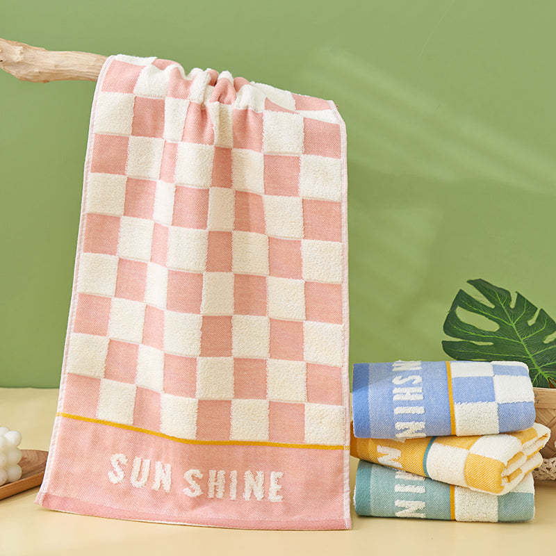 Double layer gauze+looped cotton absorbent checkerboard series