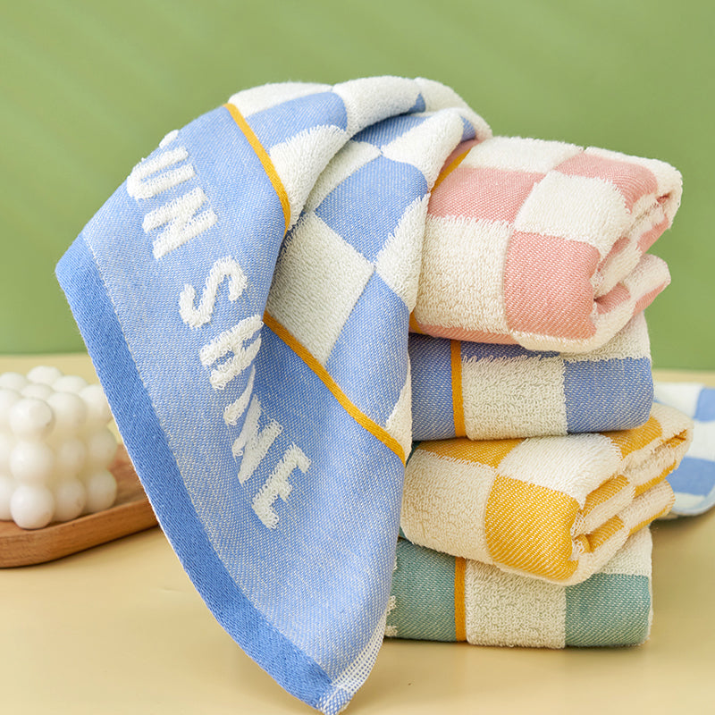 Double layer gauze+looped cotton absorbent checkerboard series