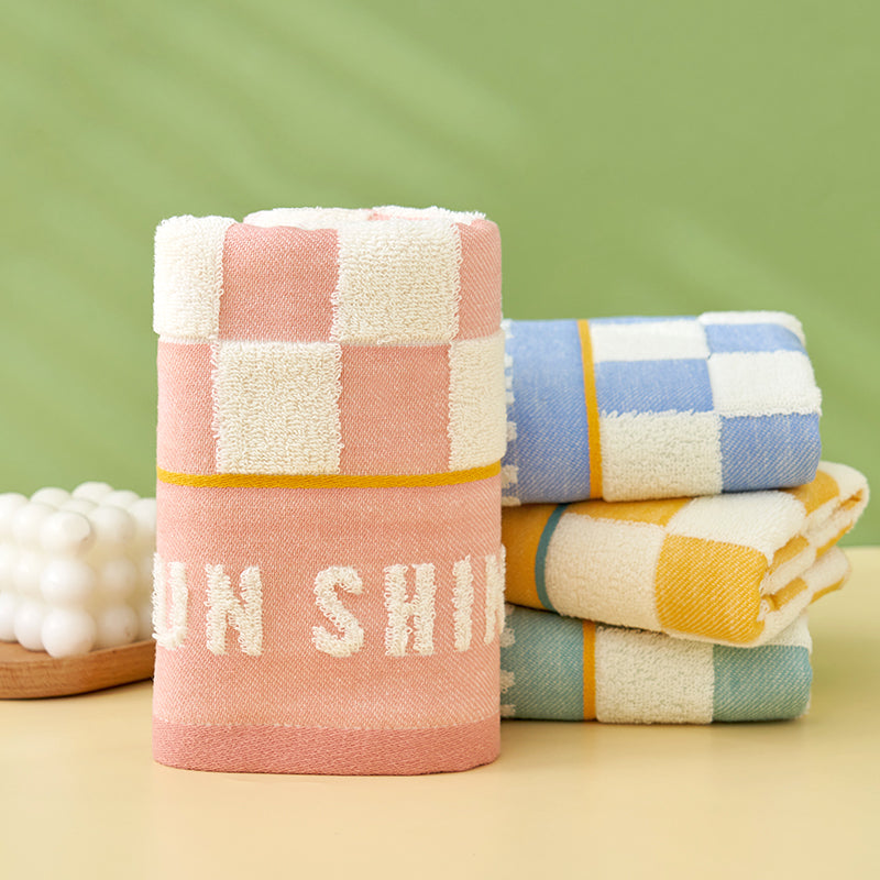 Double layer gauze+looped cotton absorbent checkerboard series