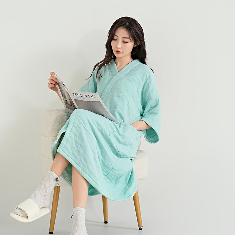 Solid color short sleeve bathrobes - 素色短袖浴袍 - photo 2
