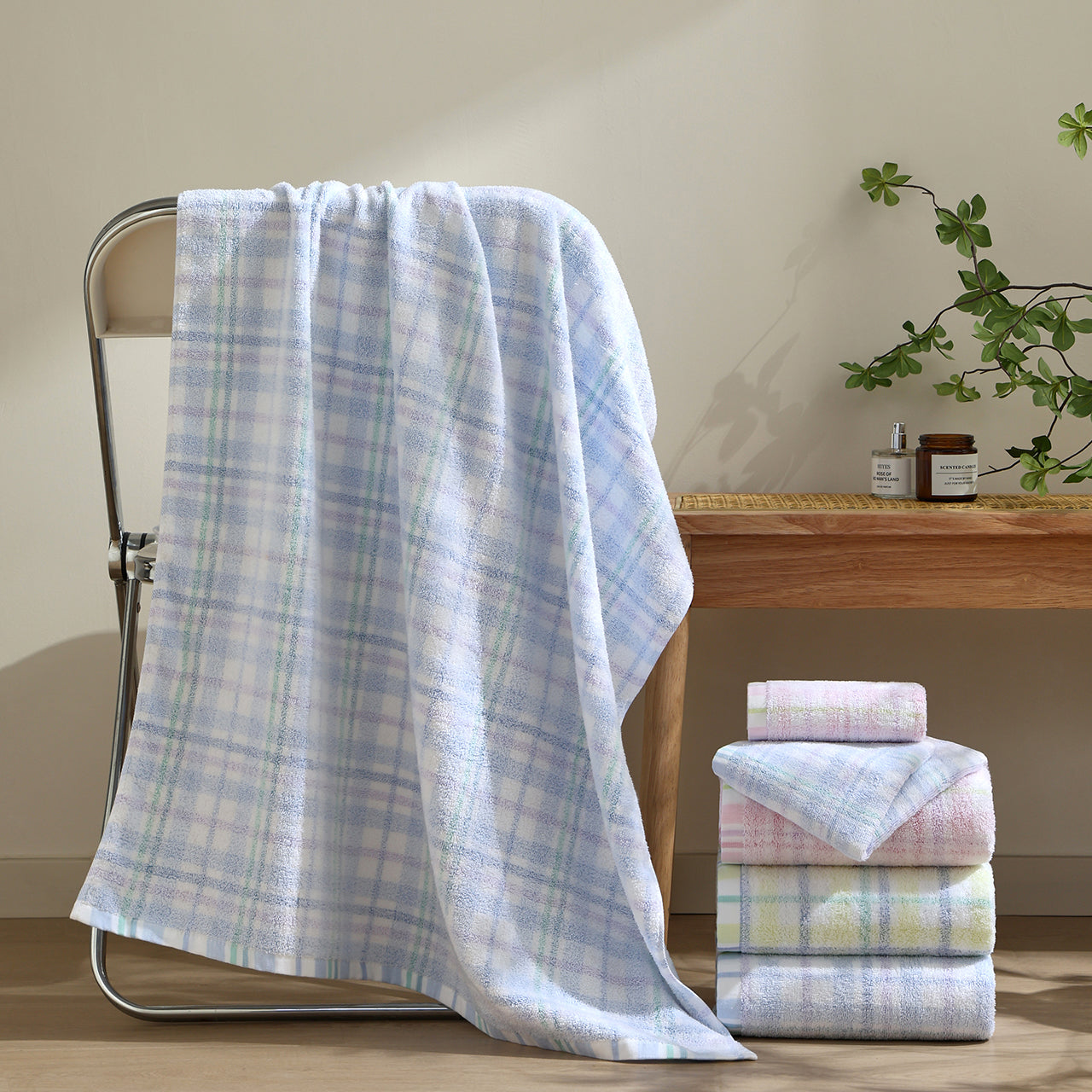 BYSEYEE Muge plaid towel collection